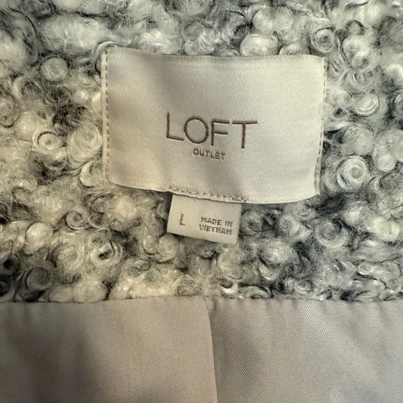 Loft Salt and Pepper Boucle Coat, Asymmetrical Zipper, Size L - Picture 7 of 8